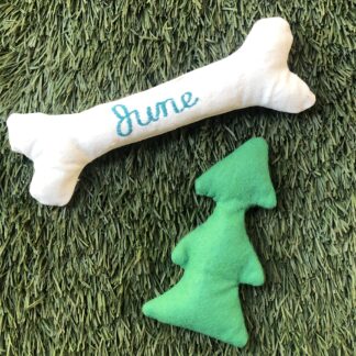 canvas bone toy and felt christmas tree dog toy stuffed with felt instead of plastic