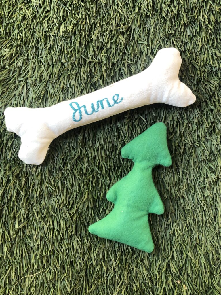 canvas bone toy and felt christmas tree dog toy stuffed with felt instead of plastic