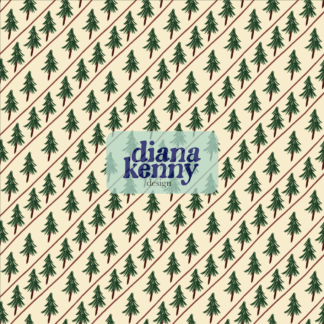 Seamless pattern digital paper sweet simple christmas tree design diagonal rows of trees between hand drawn red lines for scrap book paper or junk journals or printable wrapping paper