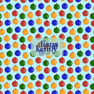 Glass Christmas ornament seamless patters with gold, red, blue and green glass bulbs.