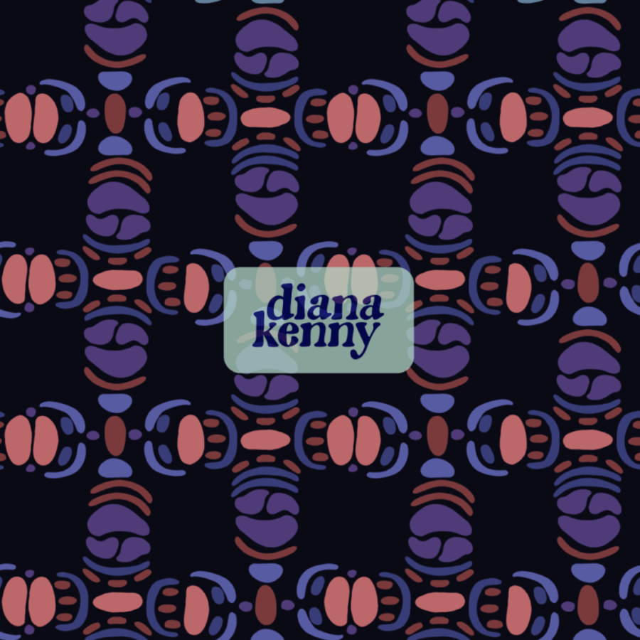 Psychedelic seamless pattern uses a black light inspired color scheme of and abstract organic shapes creating a sort of plaid interconnecting design with a black background.