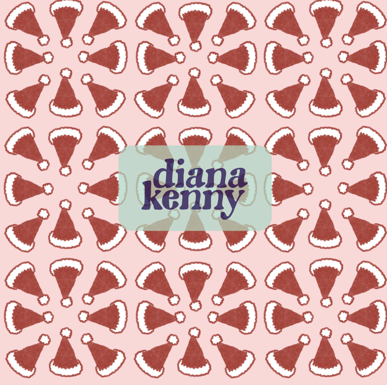 Geometric Santa hats seamless pattern digital paper has a light red background with groupings of santa claus hats with the ball tips pointed at eachother in clusters of 8